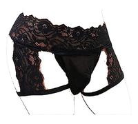 SINMIUANIME Men's lace Anime Panties Three Point Underwear Sheer Mesh Bikini Briefs T-back G-string Panty Sexy (1225Black, M)