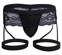 SINMIUANIME Men's lace Anime Panties Three Point Underwear Sheer Mesh Bikini Briefs T-back G-string Panty Sexy (1533Black, XXL)
