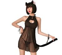 SINMIUANIME Women Lingerie sexy transparent dress Japanese sexy catwoman and rabbit female cosplay Lingerie set (6947Black)