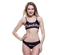 SINMIUANIME Women Lingerie Yes Daddy Bra and Underwear Set Girl Adult Lingerie Set Anime Role-Playing Lingerie, Black, 36C-38C