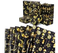 Sinmoe 12 Sheet Eid Wrapping Paper 27 x 20 Inch Eid Mubarak Wrapping Paper Black and Gold DIY Ramadan Gift Wrapping Paper with Moon Star for Islamic Muslim Arts Crafts Gifts Decorations