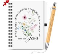 Sinmoe 2 Pcs Christian Gift Set Including Bible Notebook and Wood Christian Ballpoint Pen Floral Bible Verse Prayer Spiral Journal Religious Inspirational Gifts for Women (Style B)