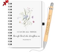Sinmoe 2 Pcs Christian Gift Set Including Bible Notebook and Wood Christian Ballpoint Pen Floral Bible Verse Prayer Spiral Journal Religious Inspirational Gifts for Women