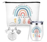 Sinmoe 3 Pack 40th Birthday Gifts for Women Happy 40th Birthday Hamper for Her Personalised Wine Tumbler Gift Set Rainbow Makeup Bag Key Ring 40 Years Old Presents for Women