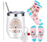 Sinmoe 3 Pcs Christmas Best Teacher Appreciation Gifts Set Includes 12 oz Insulated Tumbler with Straw and Straw Brush Keychain Socks Thank You Gifts for Teachers Women Birthday