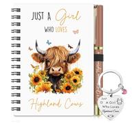Sinmoe 3 Pcs Highland Cow Gift Set for Women Cow Lover Include Highland Keyring & Just a Girl Who Love Cattle Notebook Ballpoint Gift for 2026 Christmas Birthday Party Graduation(Orange,Sunflower)