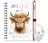 Sinmoe 3 Pcs Highland Cow Gift Set for Women Cow Lover Include Highland Keyring & Just a Girl Who Love Cattle Notebook Ballpoint Gift for 2026 Christmas Birthday Party Graduation(Pink,Floral)