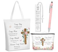 Sinmoe 4 Pcs Christian Gift Including Christian Canvas Tote Bag Cosmetic Bag Ballpoint Pen Verse Bookmarks for Him Her Christmas Thanksgiving Day Inspirational Religious Bible Verse Gifts