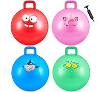 Sinmoe 4 Pcs Hopper Balls for Kids Age 3-8, 18 Inch Inflatable Jumping Bouncy Ball with Handle Space Hopper with Pump for Games Outdoor Indoor Sports Exercise