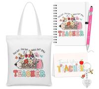 Sinmoe 5 Pcs Teacher Appreciation Gifts for Women Canvas Tote Bag Inspirational Notebook Ballpoint Pen Motivation Keychain Thank You Card Leaving Gifts for Teacher Assistant(Flower)