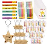 Sinmoe 50 Sets End of Term School Leaver of 2026 Class Gifts for Students from Teachers Include Positive Affirmation Card Star Keychains Rainbow Pencils Teacher to Leaver Gifts (Superstar)