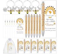 Sinmoe 6 Pack Teachers Appreciation Gifts Bulk 6 Pcs Cute Bee Thank You Cards Metal Bee keyrings and Bamboo Ballpoint Pens With Organza Bags Graduation Thank You Teacher Gift School Office