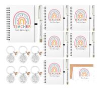 Sinmoe 6 Sets Teacher Appreciation Gift in Bulk Teacher's Day Gift Spiral Notebook Pens Thank You Card Envelopes Keychains Inspirational Journal Back to School Supplies Colleagues Nursery Farewell