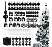 Sinmoe 66 Pcs Black Christmas Tree Ornaments Set, Glitter Baubles Tree Hanging Decorative Christmas Trees Decor Glitter Glass Ornament Snowflake Candies Xmas Balls for Xmas Holiday Part Festival Party