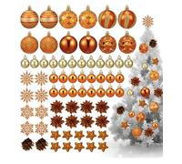 Sinmoe 70 Pcs Christmas Tree Decorations Copper and Gold Christmas Baubles Ball Ornaments Set Shatterproof Pack Glitter Snowflake Poinsettia Flowers Star 3 to 10 cm for Holiday Outdoor Home Party