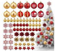 Sinmoe 70 Pcs Christmas Tree Decorations Red and Gold Christmas Baubles Ball Ornaments Set Shatterproof Pack Glitter Snowflake Poinsettia Flowers Star 3 to 10 cm for Holiday Outdoor Home Party