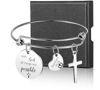 Sinmoe Christian Gifts Bracelet Jewellery with Box with God All Things Are Possible Christening Presents for Girls Women Bible Verse Inspirational Bracelet for Friends Family Colleagues