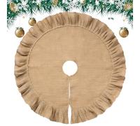 Sinmoe Christmas Tree Skirt Linen Burlap Tree Skirt for Christmas Tree Decorations Ruffled Trim for Party Winter Fall Decor Kitchen Home Farmhouse Craft Holiday Decorations(31.5 Inch)
