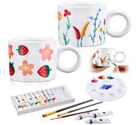 Sinmoe DIY Ceramic Mug Pottery Painting Kit for Adults Paint Your Own Mug Kit Includes 2 Mugs, 12 Acrylic Paints, Brushes & Palette Paintable Coffee Cup for Graduation Class of 2025 Father Gifts