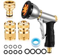 Sinmoe Gardening Hose Spray Gun Set, 9 Adjustable Patterns, High Pressure Hand Sprayer with 1/2 Inch and 3/4 Inch 2-in-1 Brass Garden Connector Fittings for Outdoor Garden Pipe Tub Car Washing
