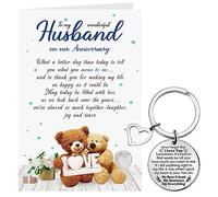 Sinmoe Husband Anniversary Card Bear Gifts Romantic Funny Husband Keyring from Wife Never Forget That I Love You Keychain Soulmate Greeting Card for Him White Envelope for Anniversary