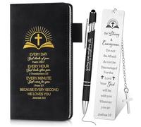 Sinmoe Set of 3 Christian Gift Includes Bible Leather Diary Notebook Inspirational Christian Bible Verse Ballpoint Pen Religious Scripture Bookmarks for Women Men Sunday School Church