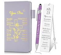 Sinmoe Set of 3 Christian Gift Includes Bible Leather Diary Notebook Inspirational Christian Bible Verse Ballpoint Pen Religious Scripture Bookmarks for Women Men Sunday School Church(Novel,Violet)