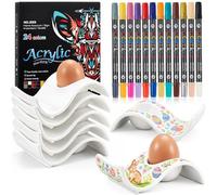 Sinmoe Set of 6 Easter Ceramic Egg Cups Paint Your Own Egg Cups with Painting Kit and Gift Box Funny White Boiled Holder to Decorate for Easter DIY Birthday Camping Gift (Marker Set - Wavy)