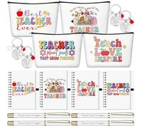 Sinmoe16 Pcs Thank You Teacher Appreciation Gifts Include A6 Spiral Notepads Makeup Bags Apple Thank You Teacher Keychains White Gratitude Quotes Gel Pens for Graduation End of School Year Gifts