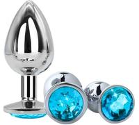 Sinners Den 3 PCS Butt Plug, Stainless Steel Non Slip Anal Plug in 3 Sizes, Anal Plugs Trainer Kit, Comfortable Set for Beginner & Advanced, Anal Sex Toys for Men, Anal Toys for Women (Light Blue)