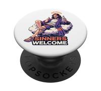 Sinners Welcome Jesus Saves Funny Christian Faith Quote PopSockets Adhesive PopGrip