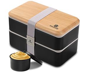 Sinnsally 1400ML Bento Box Lunch Boxes, Stackable Bento Lunch Box for Adults,Leak-Proof Lunch Container with Compartments,Japanese Style Lunchbox with Sauce Pot Cutlery Set,Microwaveable Safe