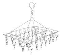 Sinnsally Folding Sock Dryer with 36 Pegs,Metal Sock Hangers with Clips,Underwear Hanger for Washing Line Accessories,Stainless Steel Clothes Sock