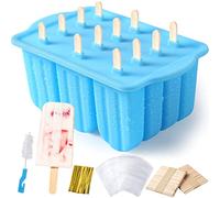 Sinnsally Ice Lolly Moulds,12 Pieces Silicone Ice Lolly Tray & Ice Cream Moulds,Large Popsicle Mold Set,Reusable Ice Pop Moulds BPA Free Ice Maker with Wooden 100PCS Popsicle Sticks,50 Popsicle Bags