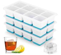 Sinnsally Silicone Ice Cube Trays,3 Pack Large Ice Cubes Tray with Lid,Square Big Silicone Ice Cube Moulds Set for Freezer Container,Reusable BPA Free Ice Cube Molds Maker for Whiskey,Cocktails(Bule)