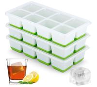 Sinnsally Silicone Ice Cube Trays,3 Pack Large Ice Cubes Tray with Lid,Square Big Silicone Ice Cube Moulds Set for Freezer Container,Reusable BPA Free Ice Cube Molds Maker for Whiskey,Cocktails(Green)