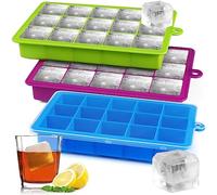 Sinnsally Silicone Ice Cube Trays with Lid,3 Pack Square Ice Cube Moulds Maker Set,Large Ice Molds Silicone for Cocktail Whiskey Freezer Containers,Easy Release & BPA Free (Blue/Green/Purple)