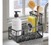 Sinnsally Sink Caddy Tidy Organiser with Self Draining Tray,Sponge Holder Sink Storage Rack,Washing up Utensil Caddy for Countertop Kitchen Storage & Organisation (With Brush Holder)