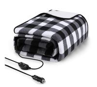 Sino Electric Blanket for Car, 12 Volt Electric Blanket for Car, Truck, SUV, RV and Camping, with Temperature Driver, 150 x 109 cm, Black and White Plaid