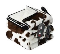 Sino Salected Cow Print Heated Car Throw Blanket, Updated 12/24 Volt Electric Blanket, 3 Heating Levels & 4 Hours Auto Off, Portable Heated Blanket for Car, Truck, SUV, RV & Camping, Washable