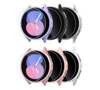 Sinoacc 6 + 6 Pack Screen Protector Case for Galaxy Watch 5 44 mm, HD Anti-Fog Scratch-Resistant 9H Tempered Glass Panel, Hard PC Waterproof Bumper Case, Complete Protection Set for Samsung Watch 4 44