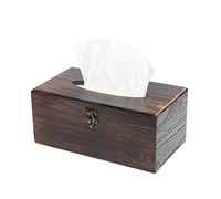 SINOBEST Rectangular Tissue Box Cover Decorative Wood Facial Tissue Holder with Hinged Lid Napkin Dispenser in Antique Style