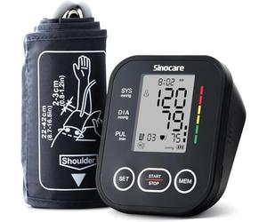 sinocare Blood Pressure Monitor, Two-User Model, One-Button Operation Upper Arm Blood Pressure Monitor, Irregular Heartbeat Detection, Large Cuff