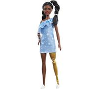 Sinoeem Barbie Fashionistas Doll #146 with 2 Twisted Braids & Prosthetic Leg Wearing Star-Print Dress, White Shoes & Arm Bracelet, Toy for Kids 3 to 8 Years Old, GYG09