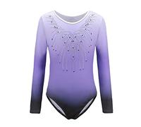 Sinoem Gymnastics Leotards for Girls One Piece Gradient Color Sparkle Dancing Ballet Gymnastics Athletic Dance Dress for Little Girl , Purple-long sleeved Tag 10A(9-10 year)