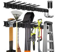 Sinoer Garage Garden Tool Organizer Wall Mount, Tool Storage Rack with 12 Hooks with 2 Straps, for Trimmers, Hoses,Garden Tools, Chairs