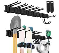 Sinoer Garage Tool Storage Rack, Heavy Duty Steel Garage Wall Mount Garden Tool Organizer with 9 Adjustable Metal hooks with 2 Straps, for garden tools, chairs, brooms, mops, rakes, shovel