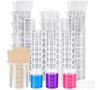 Sinofort 105 Pcs Plastic Measuring Cups, 30/50/100ML Reusable Resin Mixing Cups, Heat Resistant Measuring Jugs with Stirring Sticks and Droppers, for Lab Household Kitchen Cooking Baking Measure Tool
