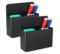Sinofort 2 Pcs Magnetic Marker Holder, Dry Erase Marker Holder, Whiteboard Pen Magnetic Holder with Pen and Blackboard Brush for School Office Home Whiteboards Refrigerator(Black)