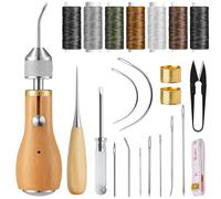 Sinofort 21 Pcs Leather Sewing Awl Kit, Leather Repair Kit Including Professional Stitcher Sewing Awl, Thread, Needles, Thimble and Tape Measure, for Sofas Purses Handbags Shoes DIY Craft Projects